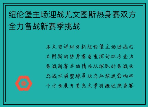 纽伦堡主场迎战尤文图斯热身赛双方全力备战新赛季挑战